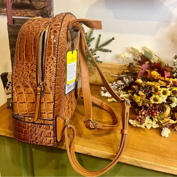 American Bee Preppy Vegan Leather Croc Backpack & Wallet Set in Brown. NWT - Picture 10 of 14